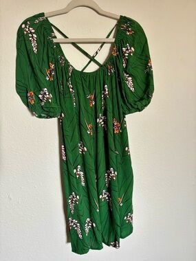 Ava Sky Green Floral Mini Dress with Puff Sleeves